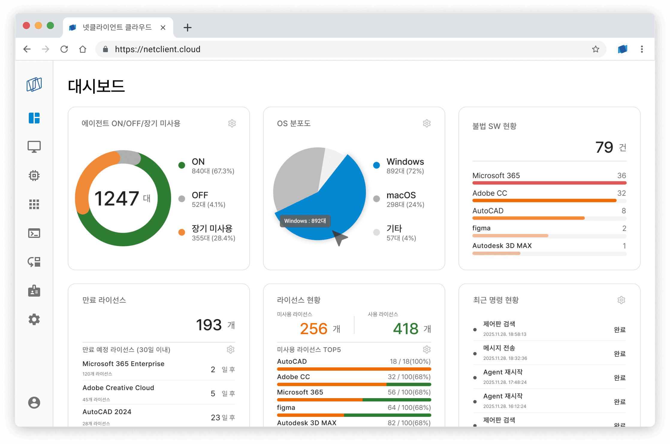 넷클라이언트 클라우드 대시보드